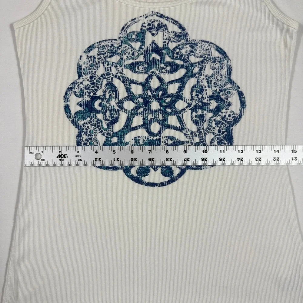 Eddie Bauer Womens Tank Top Sleveless White Blue Mandala Size M Yoga Athletic - Picture 12 of 12